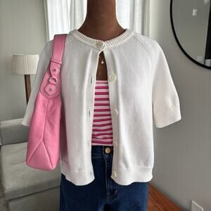 Universal Thread White Short Sleeve Cardigan Button Front 100% Cotton Size Large